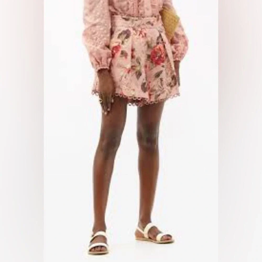 ZIMMERMANN Cassia scallop shorts in floral musk size 1